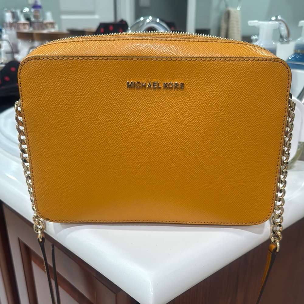 Michael Kors Yellow Crossbody Bag with Gold Chain Strap
